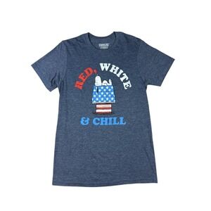 Peanuts Hybrid Apparel Snoopy Red White and Chill T-Shirt Men's Small Blue Red